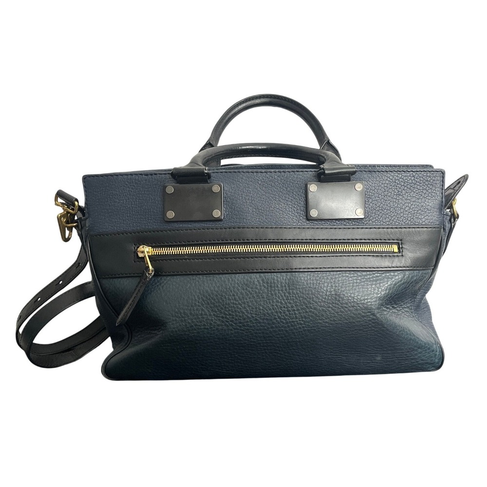 rag & bone Medium Pilot Satchel Navy Blue Italian Leather Crossbody Bag Handbag - Picture 2 of 13